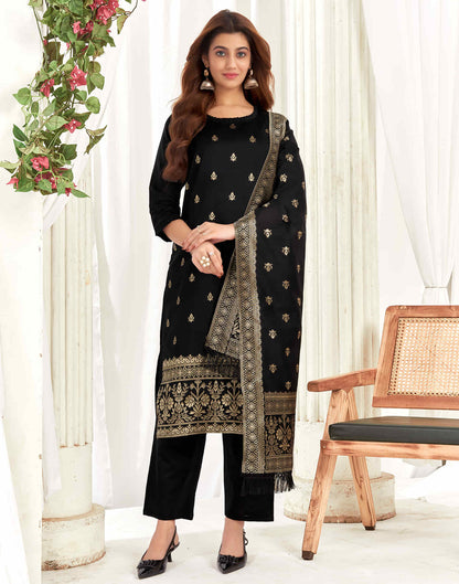 Black And Golden Silk Plain Straight Kurta Set With Dupatta