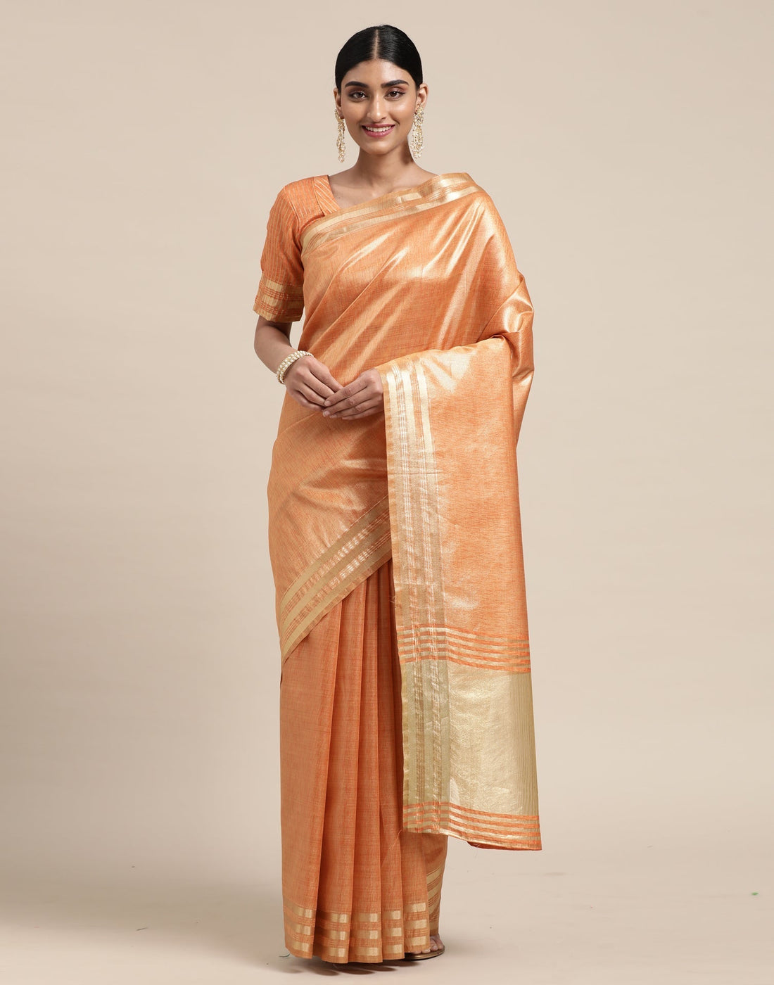 Orange And Golden Silk Saree | Sudathi