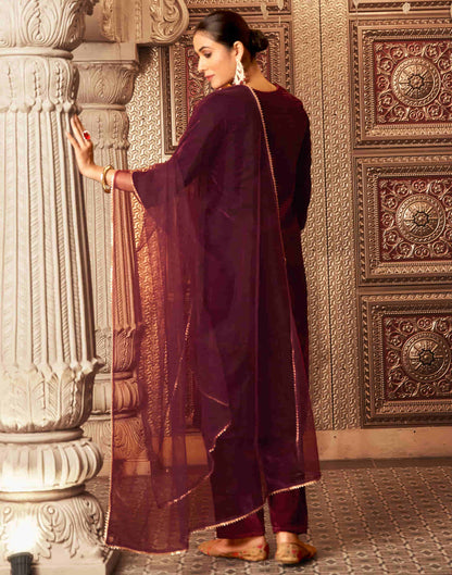 Maroon Velvet Sequence Straight Kurta Set With Dupatta