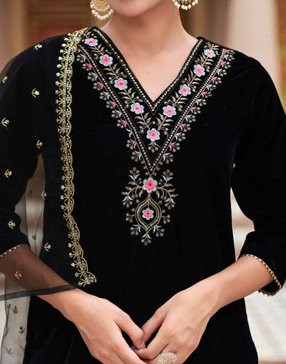 Black Velvet Sequence Straight Kurta Set with Dupatta