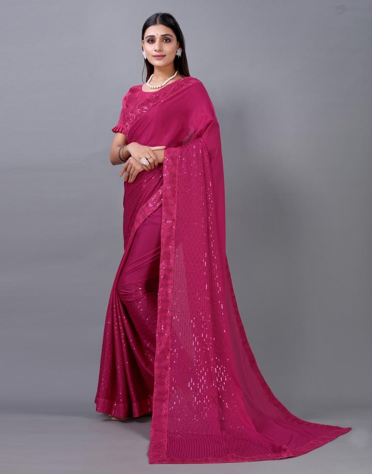 Pink Sequence Silk Saree | Sudathi