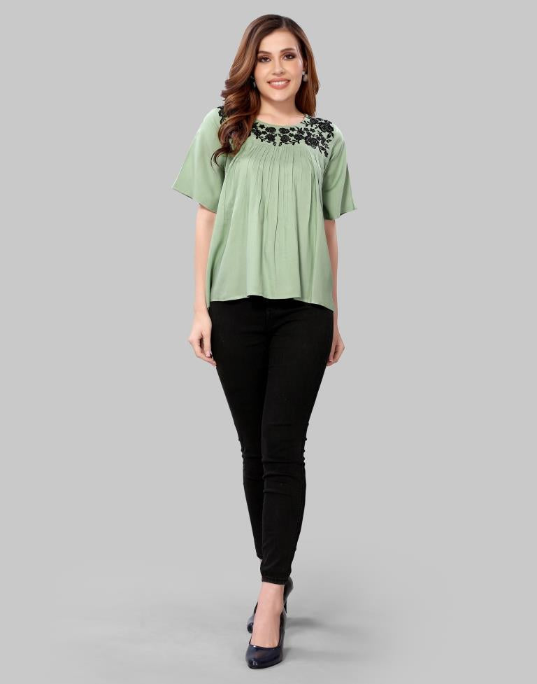 Pista Green Coloured Rayon Embroidery Top | Sudathi