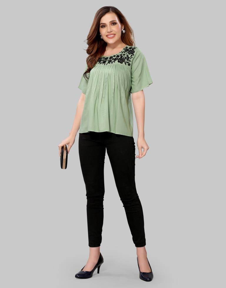 Pista Green Coloured Rayon Embroidery Top | Sudathi