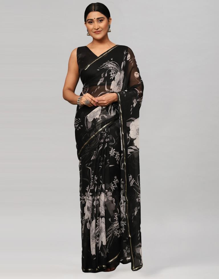 Black Printed Chiffon Saree