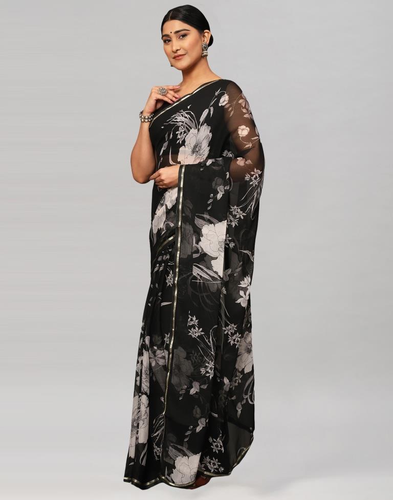 Black Printed Chiffon Saree