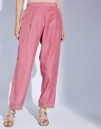 Dusty Pink Chinnon Woven Straight Kurta Set With Dupatta