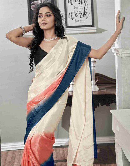 Ready To Wear Cream Chiffon Plain Saree