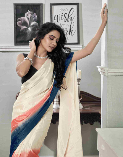 Ready To Wear Cream Chiffon Plain Saree