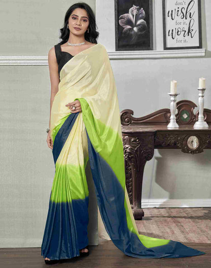 Ready To Wear Cream Chiffon Plain Saree