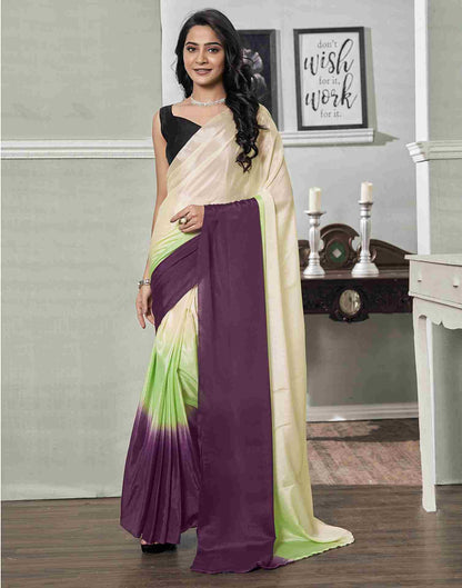 Ready To Wear Cream Chiffon Plain Saree