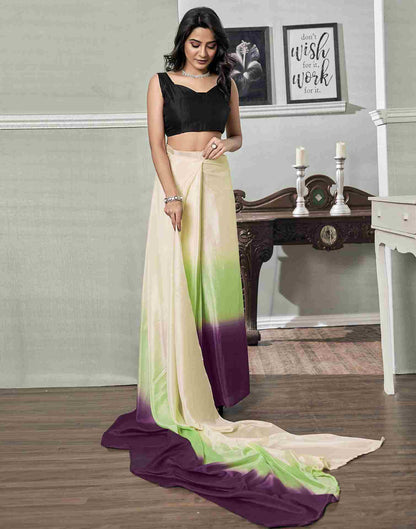 Ready To Wear Cream Chiffon Plain Saree