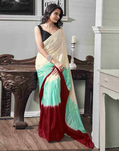 Ready To Wear Cream Chiffon Plain Saree