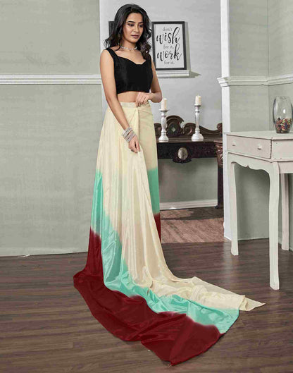 Ready To Wear Cream Chiffon Plain Saree