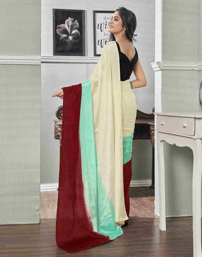 Ready To Wear Cream Chiffon Plain Saree