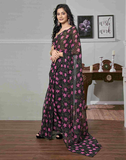 Ready To Wear Black Georgette Printed Saree