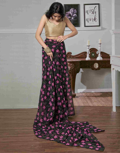 Ready To Wear Black Georgette Printed Saree