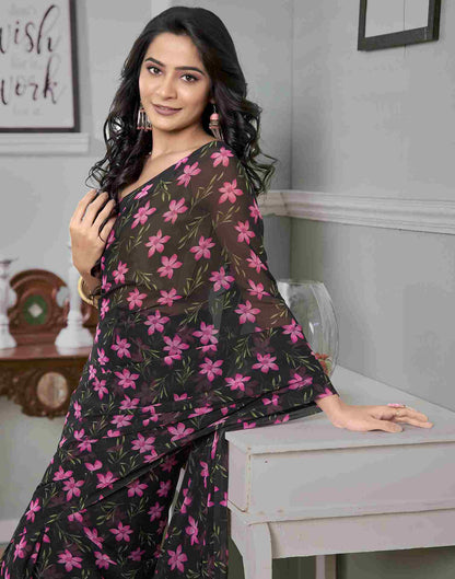 Ready To Wear Black Georgette Printed Saree