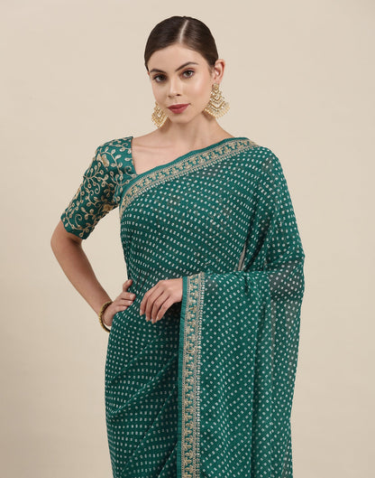 Pine Green Bandhani Saree with Embroidery Border | Sudathi