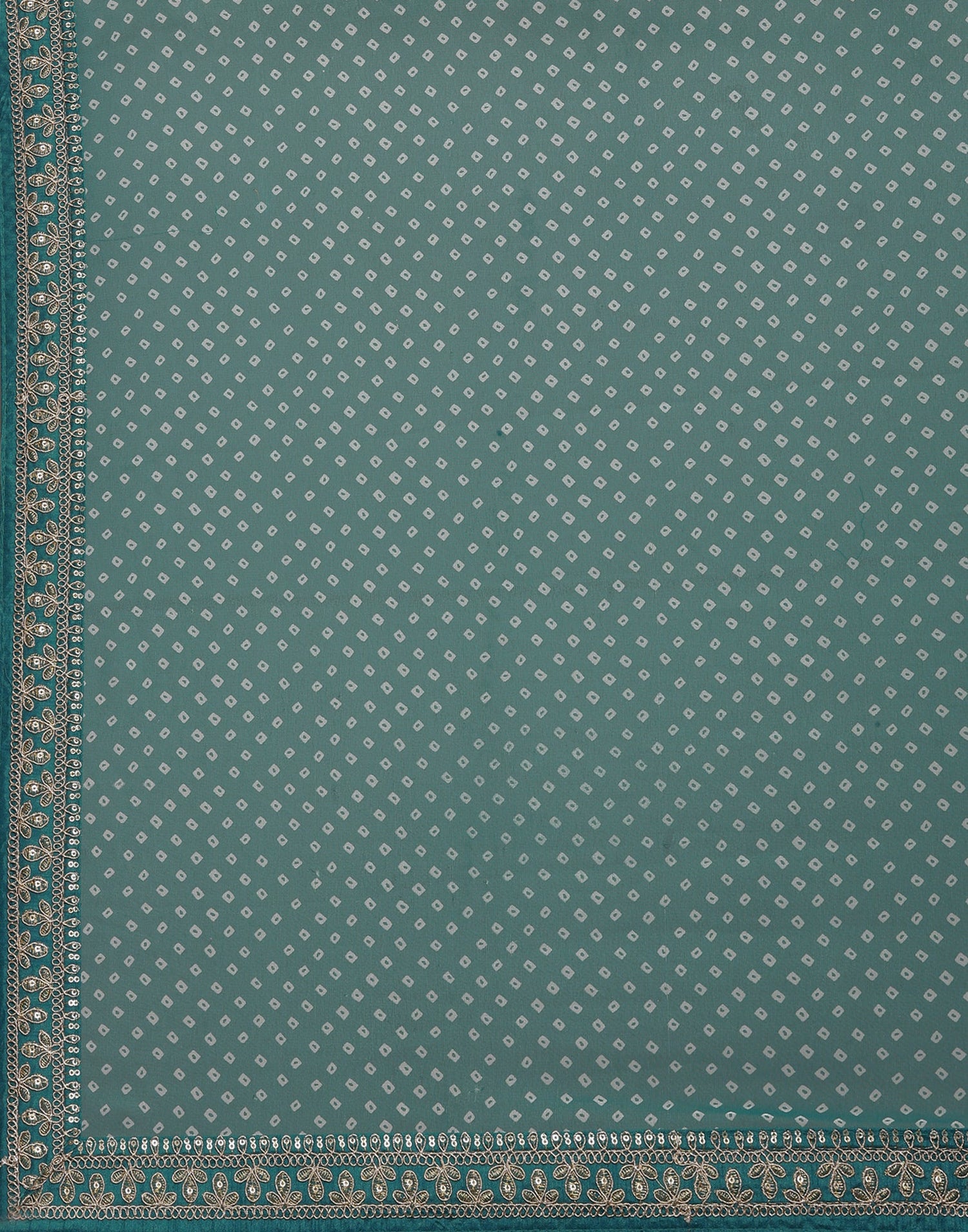 Pine Green Bandhani Saree with Embroidery Border | Sudathi