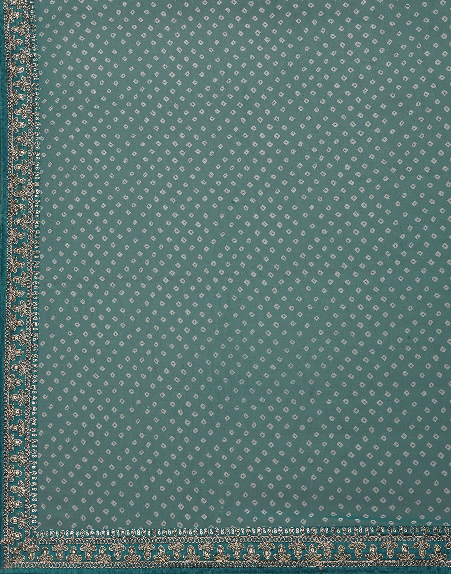 Pine Green Bandhani Saree with Embroidery Border | Sudathi