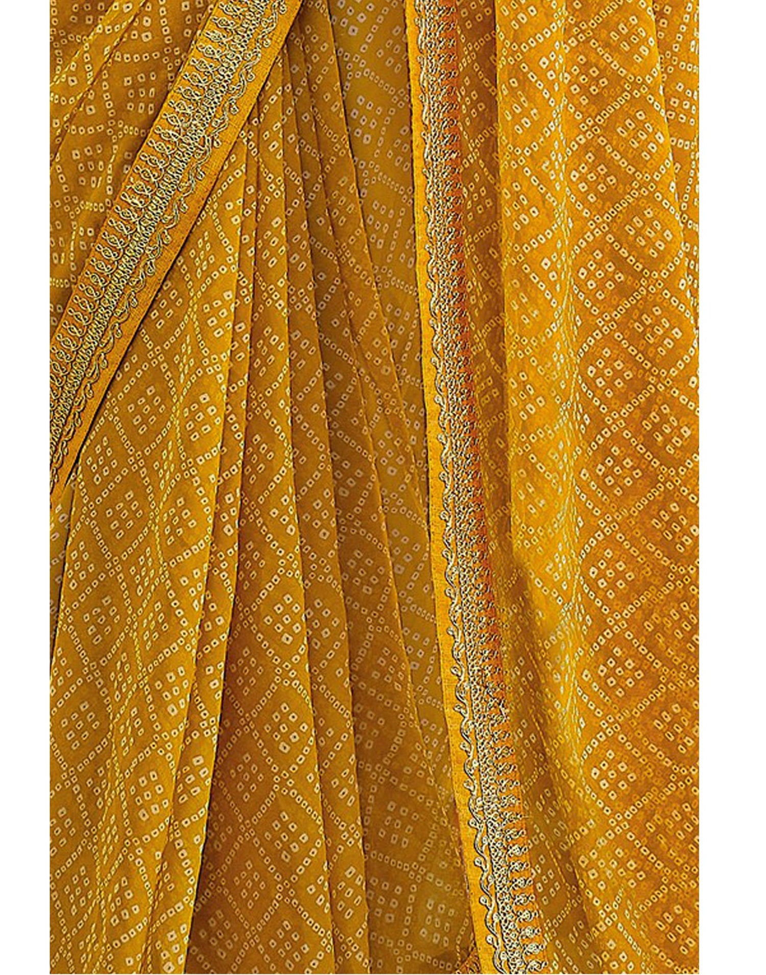 Turmeric Yellow Bandhani Saree with Embroidery Border | Sudathi