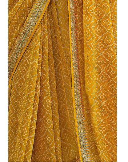 Turmeric Yellow Bandhani Saree with Embroidery Border | Sudathi