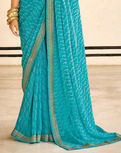 Sky Blue Bandhani Saree with Embroidery Border | Sudathi