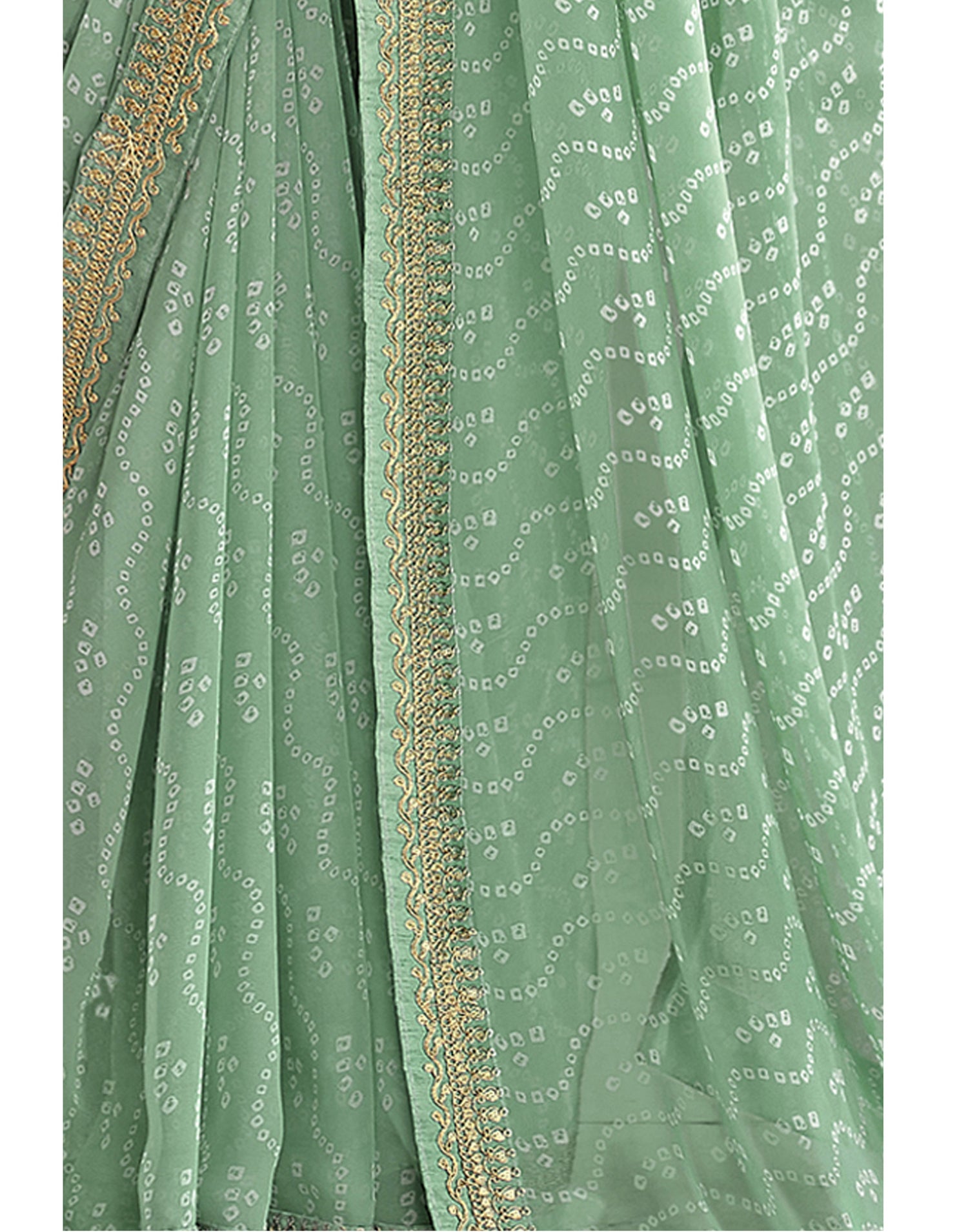 Mint Green Bandhani Saree with Embroidery Border