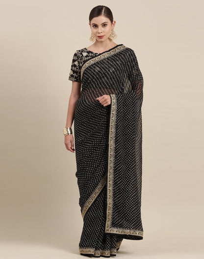 Black Bandhani Saree with Embroidery Border | Sudathi