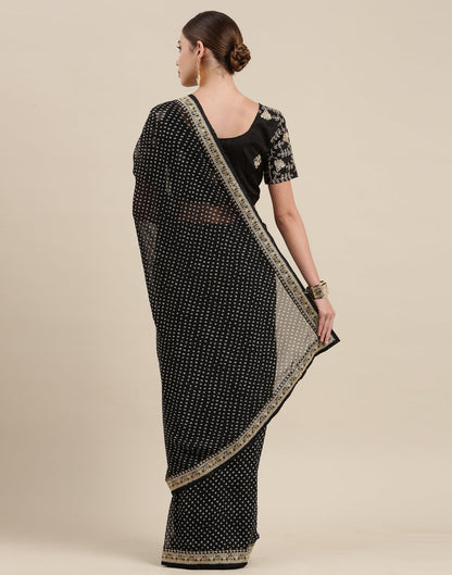 Black Bandhani Saree with Embroidery Border | Sudathi