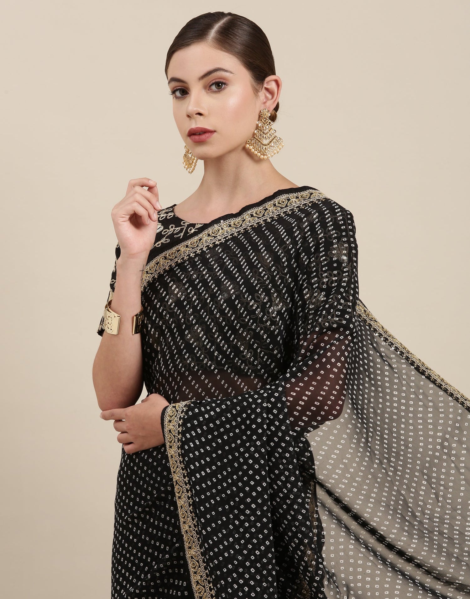 Black Bandhani Saree with Embroidery Border | Sudathi