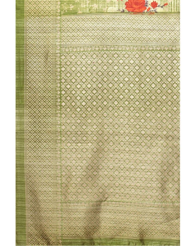 Olive Green Printed Saree | Sudathi