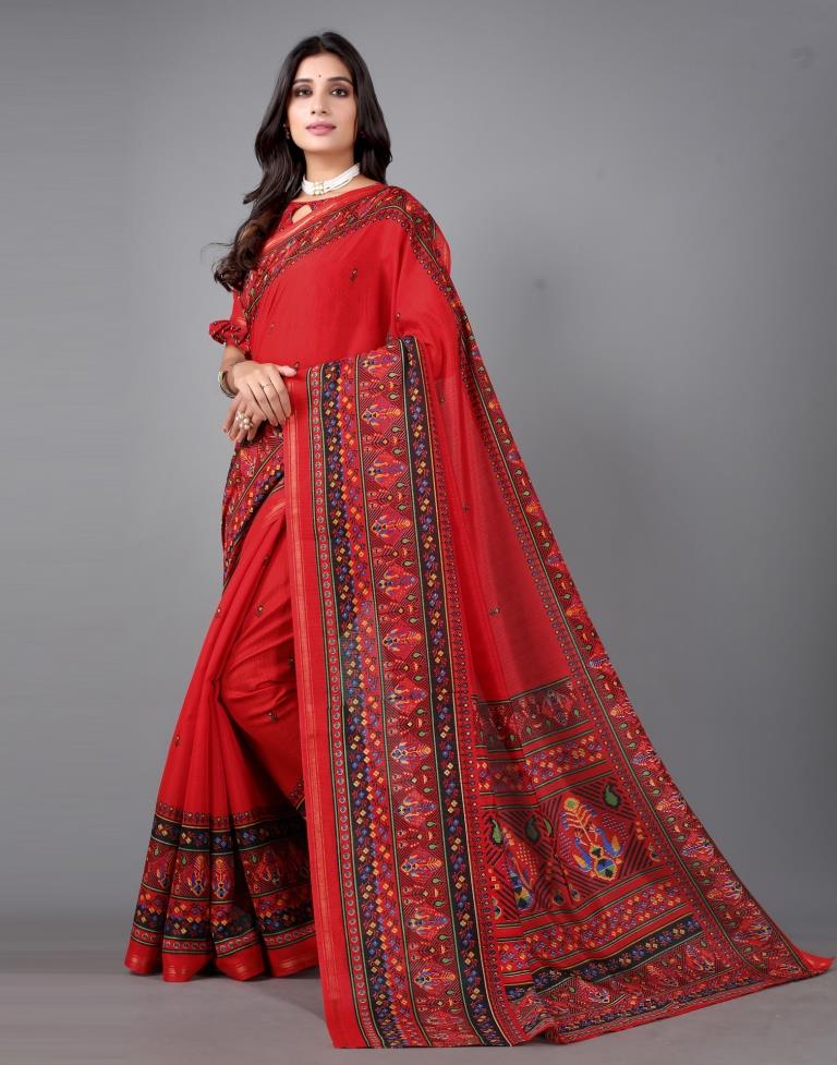 Red Printed Saree | Sudathi