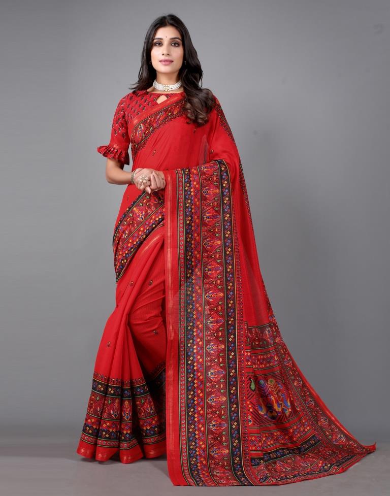 Red Printed Saree | Sudathi