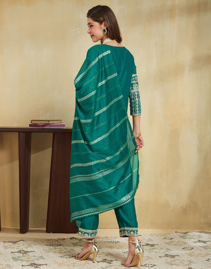 Teal Green Chinnon Embroidery Straight Kurta Set With Dupatta