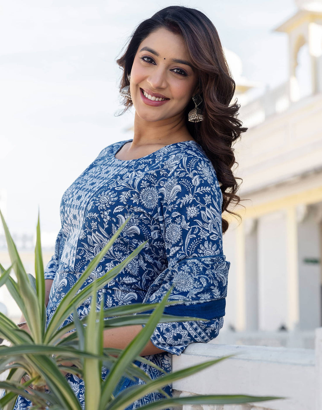 Dark Blue Cotton Printed Straight Kurta Set With Dupatta