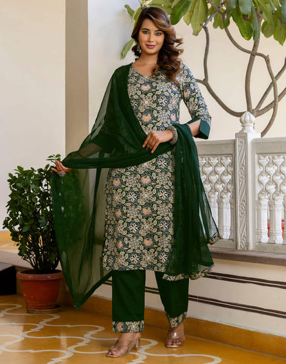 Green Crepe Printed Straight Kurta Set With Dupatta