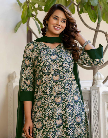 Green Crepe Printed Straight Kurta Set With Dupatta