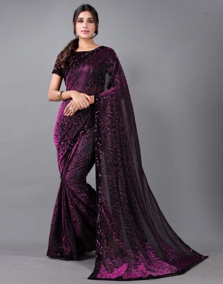 Wine And Black Woven Sequence Saree | Sudathi