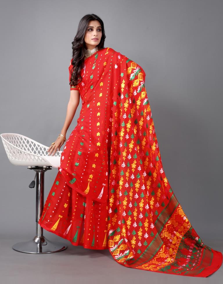 Red Jamdani Cotton Saree | Sudathi