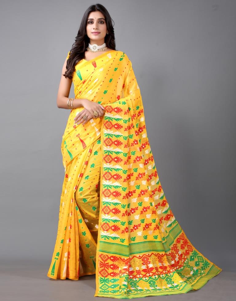 Yellow Jamdani Cotton Saree | Sudathi