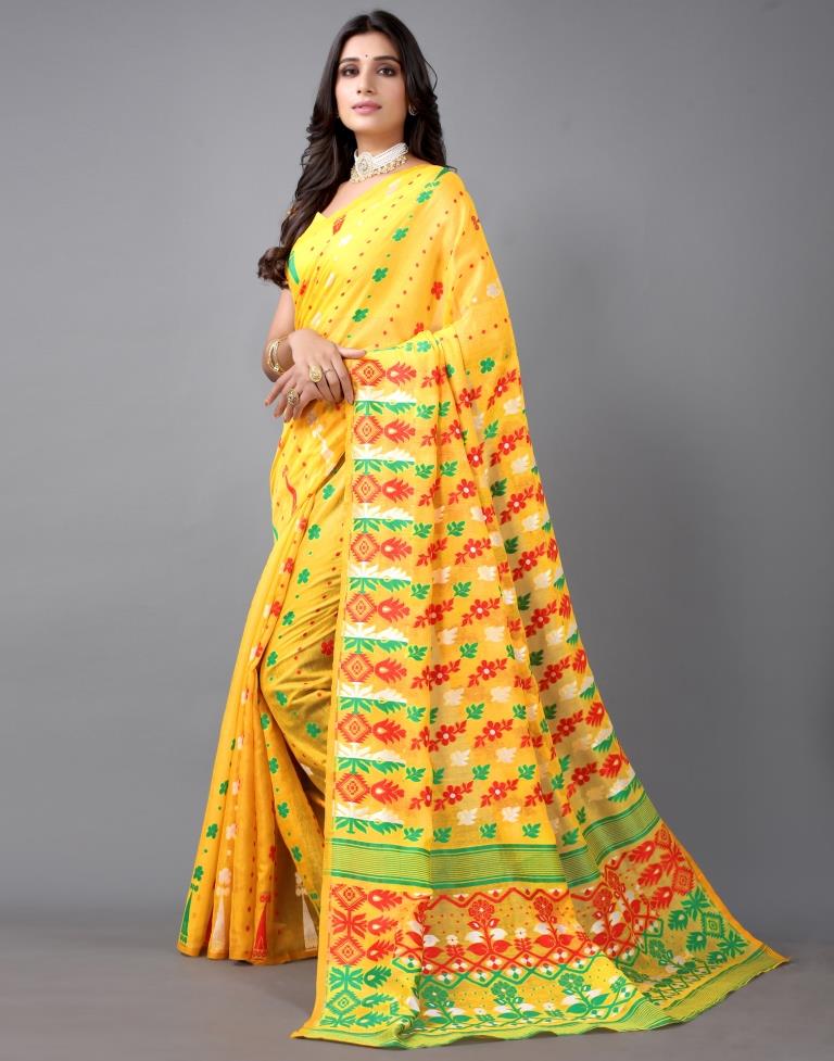 Yellow Jamdani Cotton Saree | Sudathi