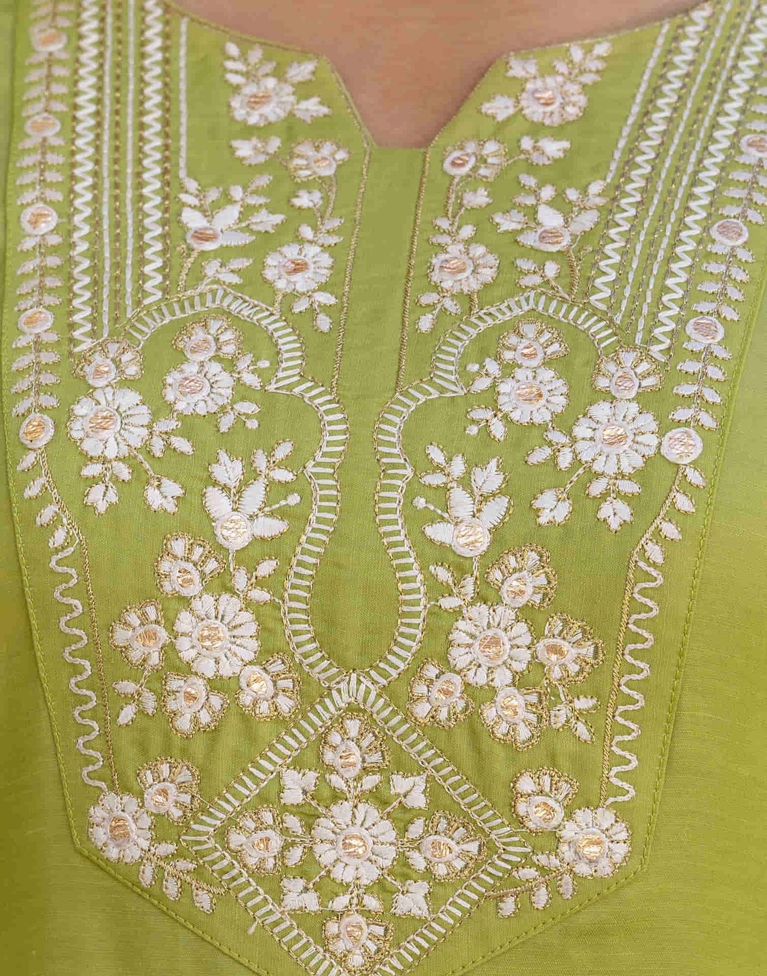 Leaf Green Silk Embroidery Straight Kurta Set With Dupatta