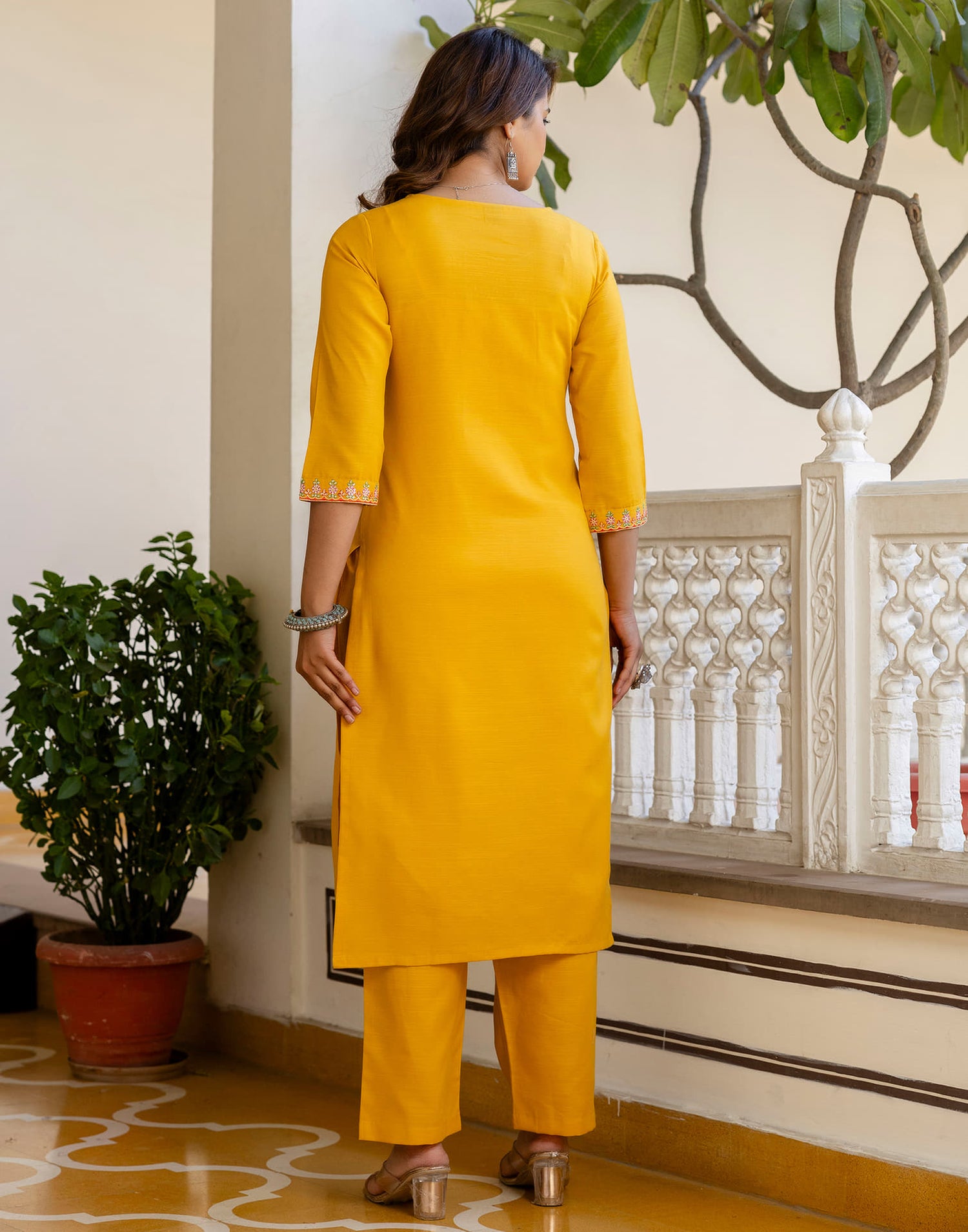 Yellow Cotton Embroidery Straight Kurta Set With Dupatta