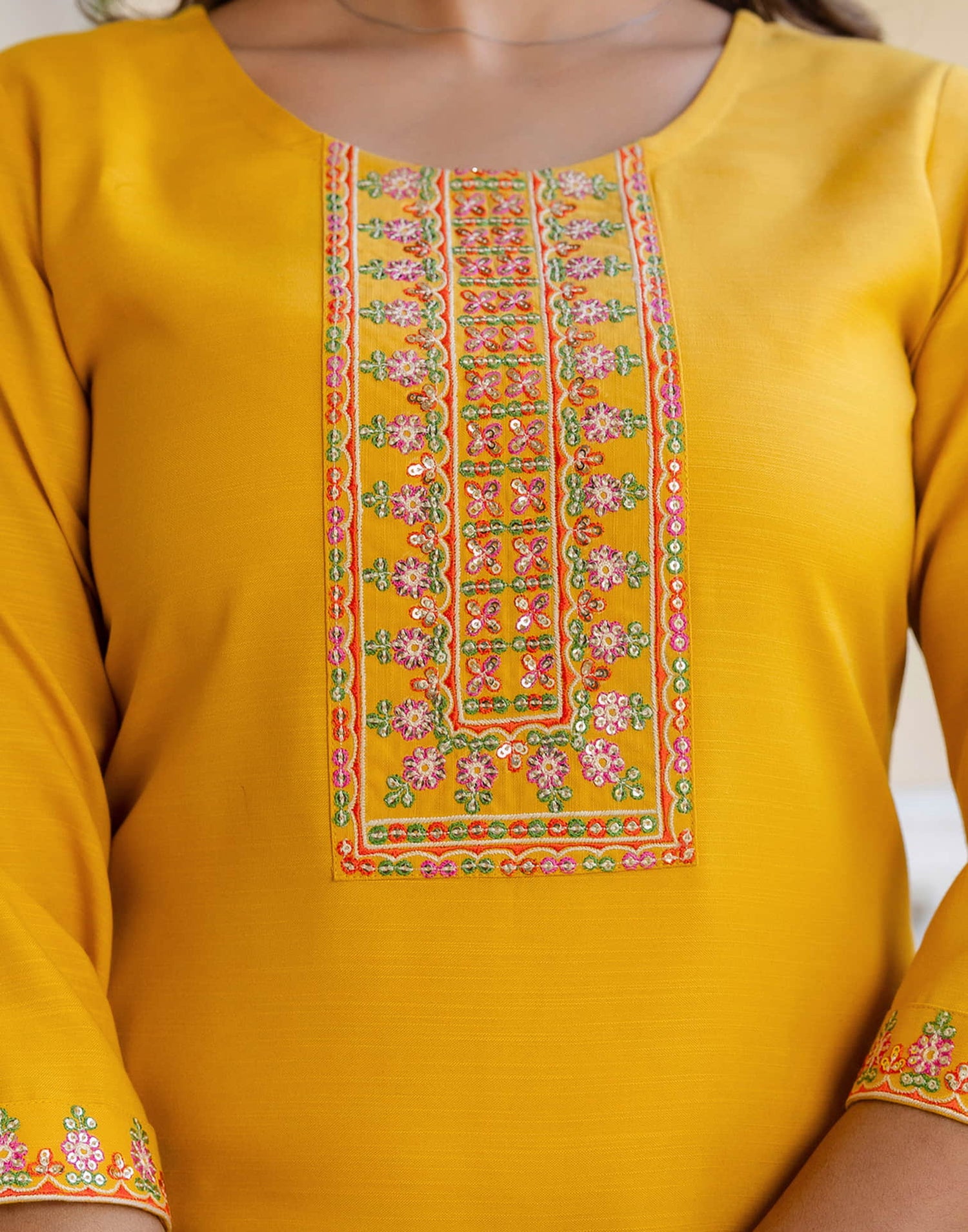 Yellow Cotton Embroidery Straight Kurta Set With Dupatta