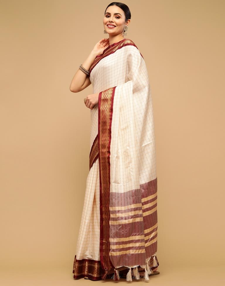 Off White Silk Saree | Sudathi