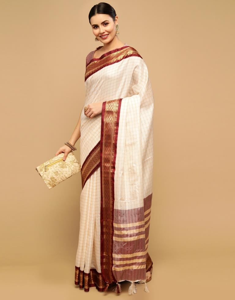 Off White Silk Saree | Sudathi