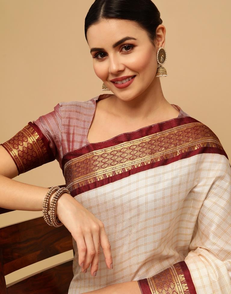 Off White Silk Saree | Sudathi