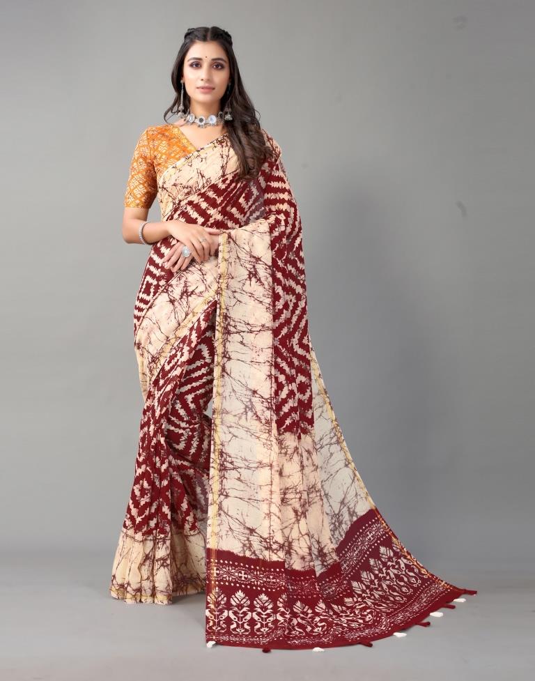 Wine Printed Cotton Saree