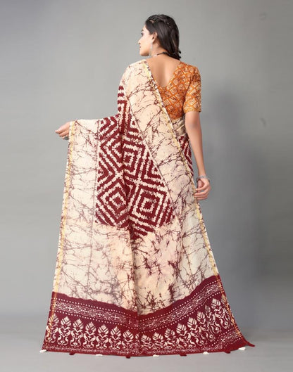 Wine Printed Cotton Saree